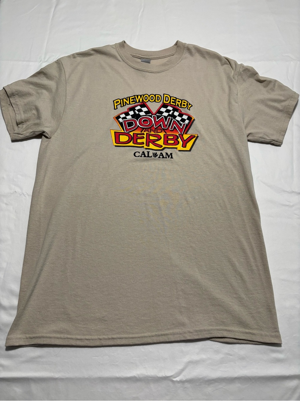 Gildan Beige Pinewood Derby "Down & Derby" Graphic Tee